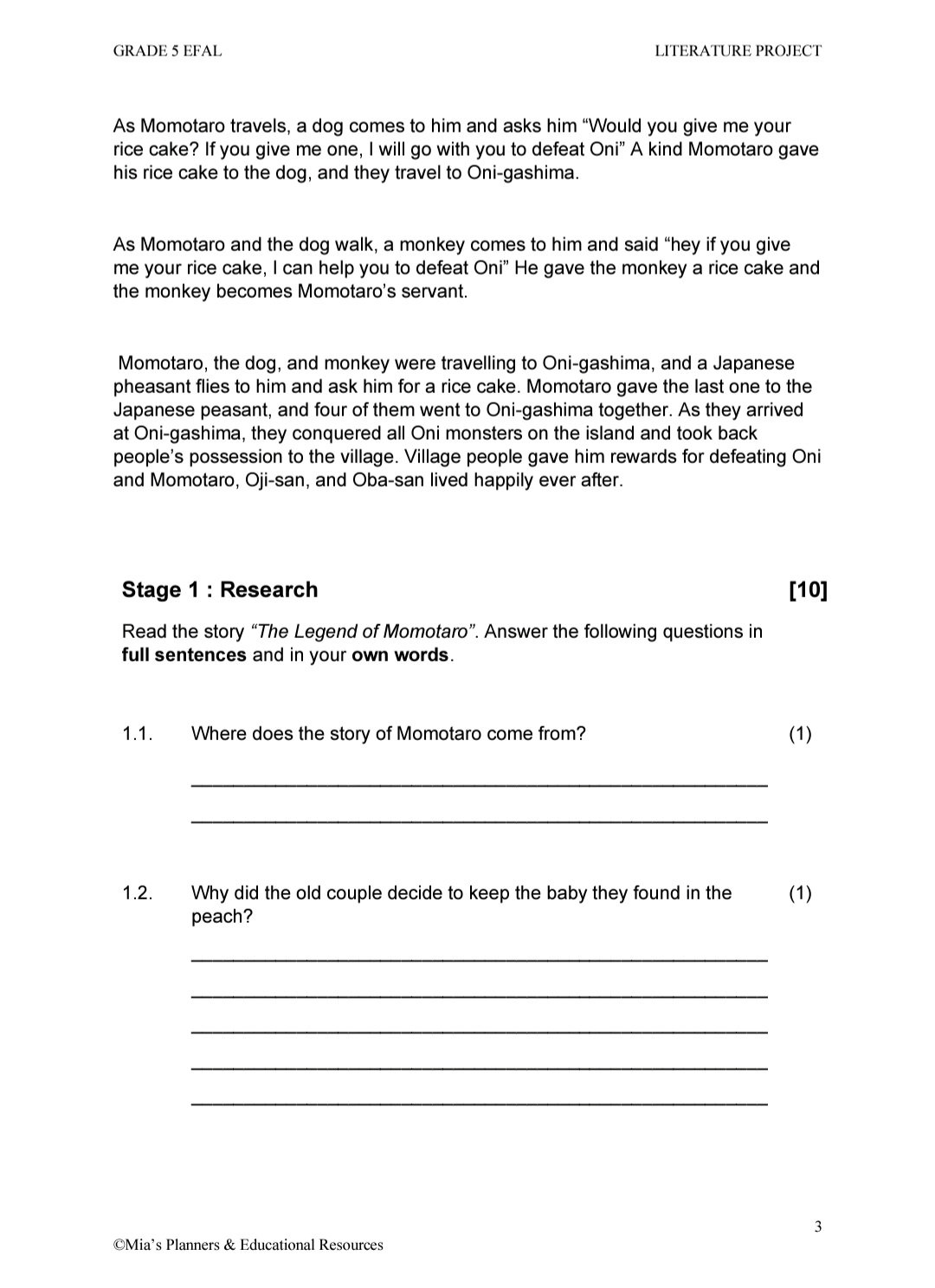 Grade 5 EFAL T3 Literature project - Image 3