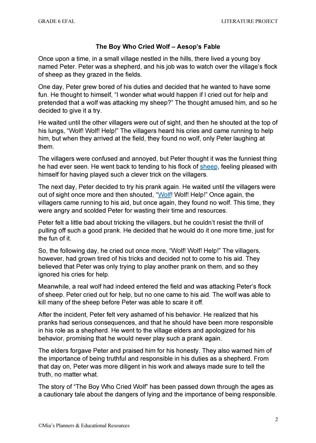 Grade 6 EFAL T3 Literature Project - Image 3