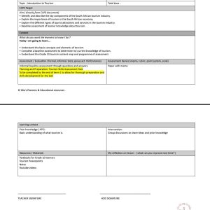 Grade 10 Tourism lesson plans
