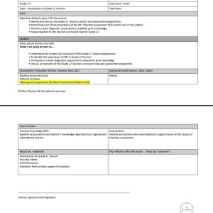 Grade 12 Tourism lesson plans