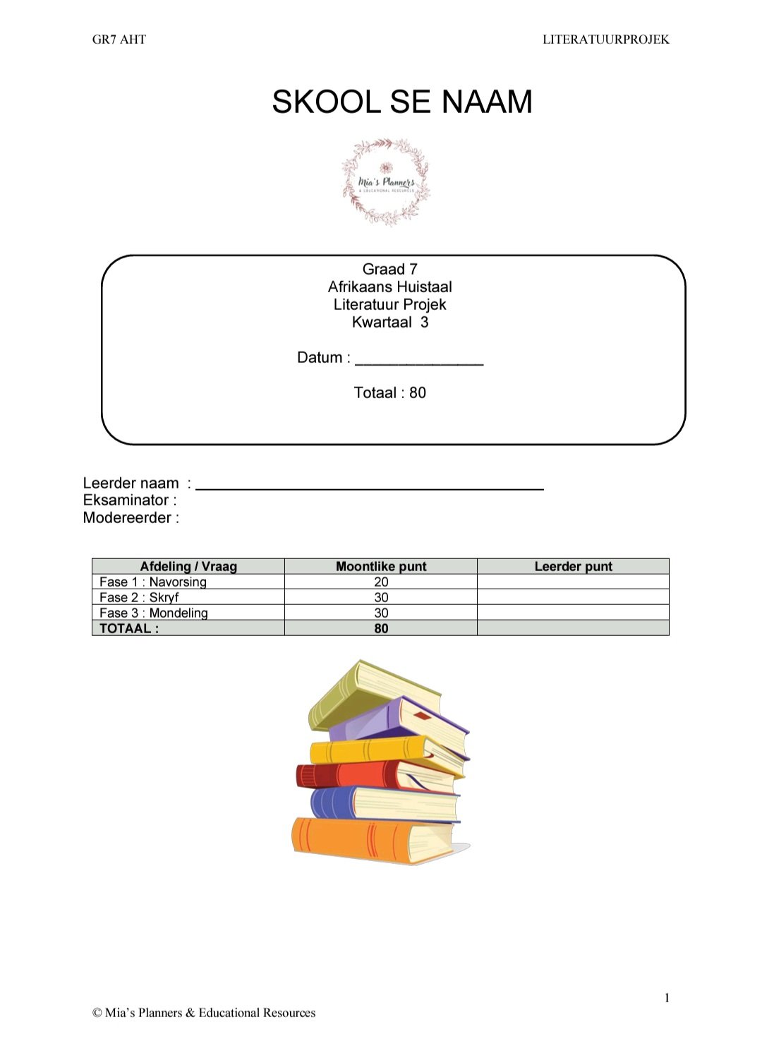 Graad 7 AHT Kwartaal 3 Literatuur Projek