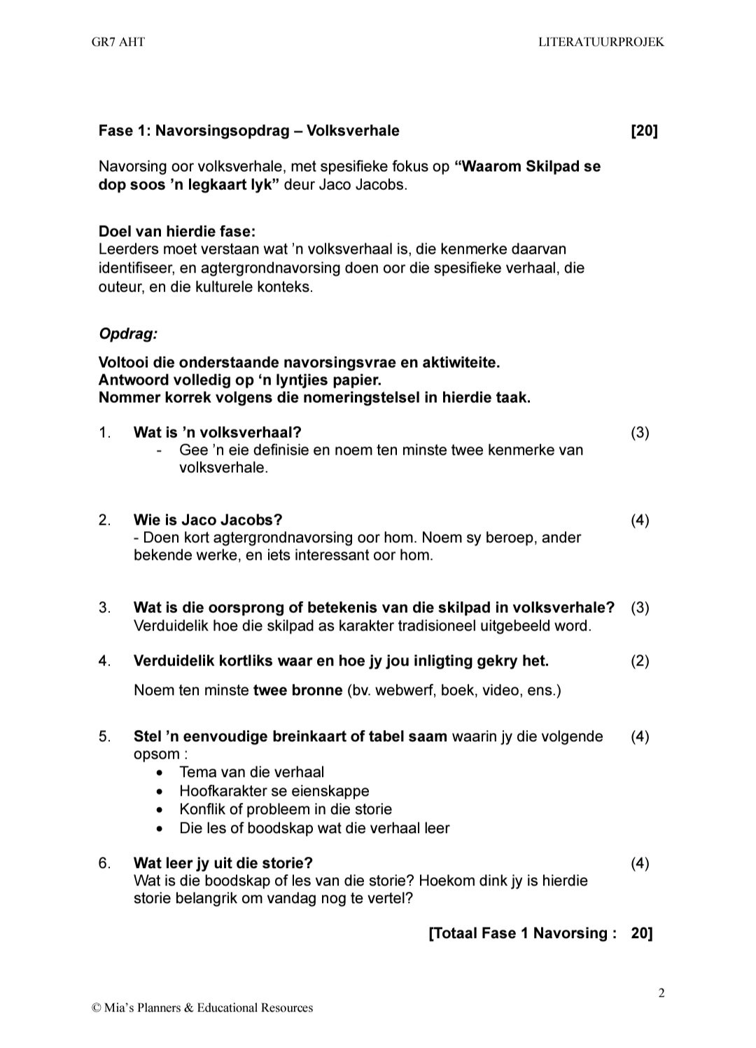 Graad 7 AHT Kwartaal 3 Literatuur Projek - Image 2