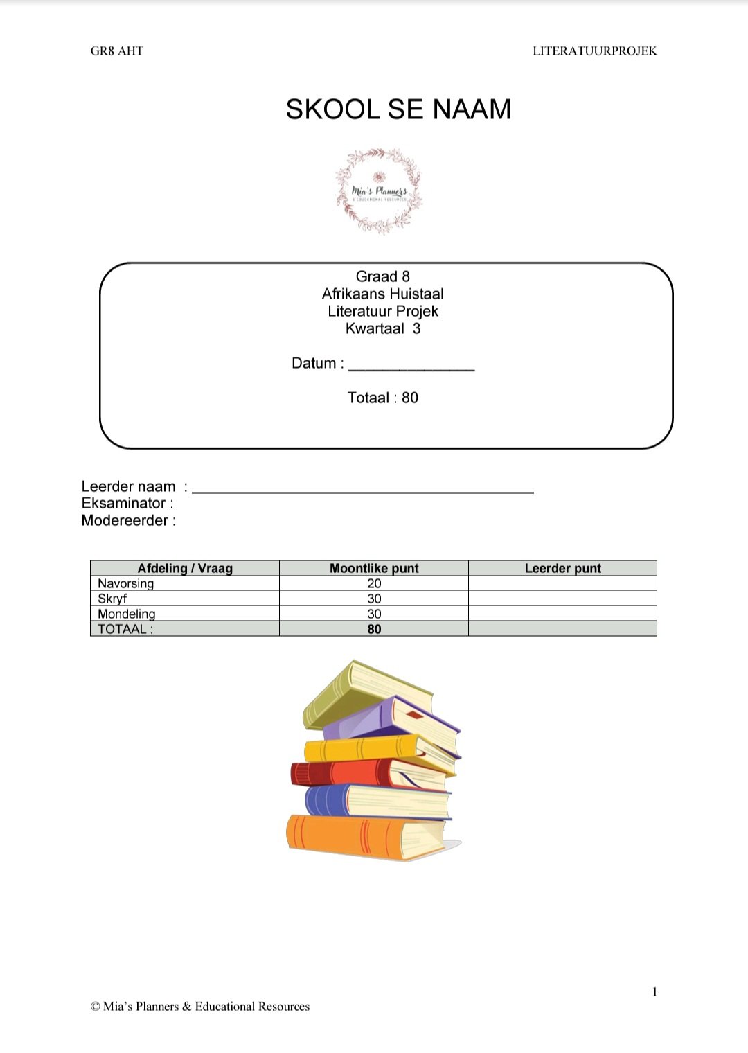 Graad 8 AHT Kwartaal 3 Literatuur Projek