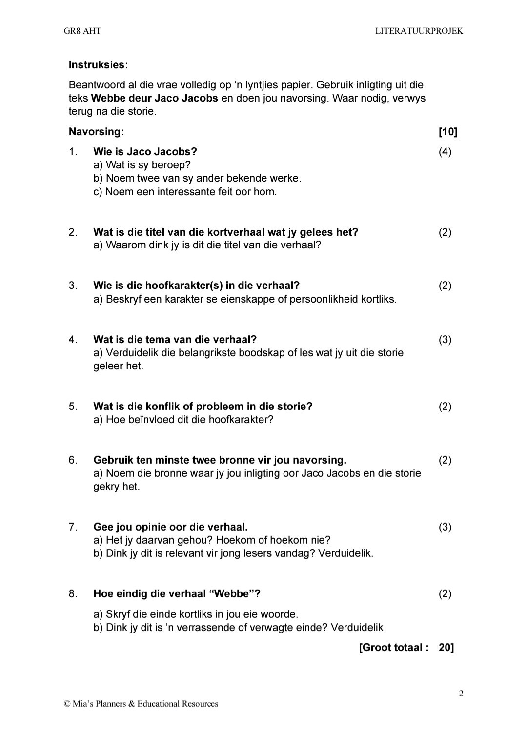 Graad 8 AHT Kwartaal 3 Literatuur Projek - Image 2