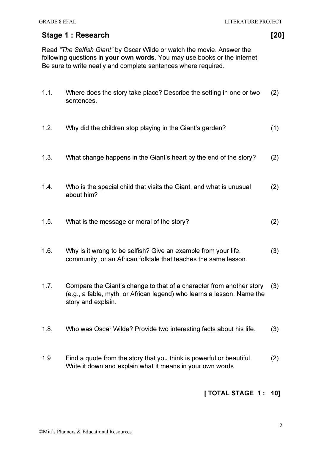 Grade 8 EFAL Term 3 Literature Project - Image 2