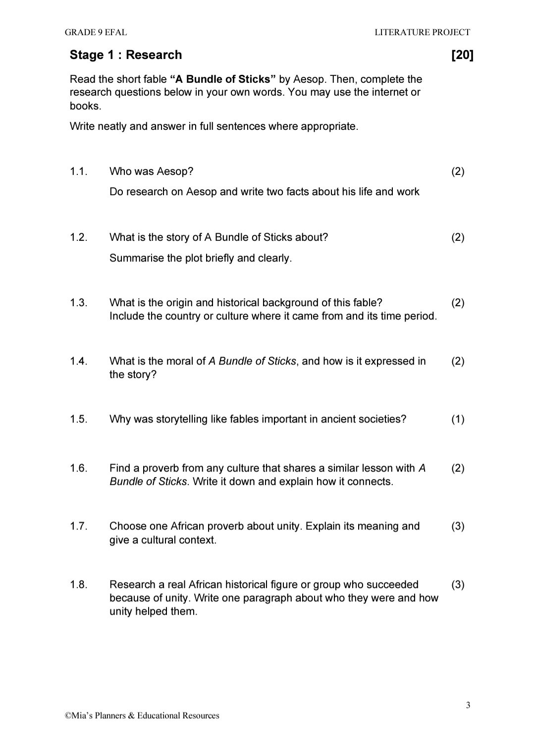 Grade 9 EFAL Literature Task Term 3 - Image 2