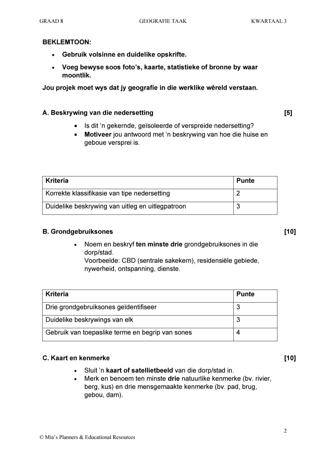 Graad 8 Geografie Taak Kwartaal 3 - Image 2