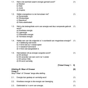 Graad 7 Natuurwetenskap Toets Kwartaal 3